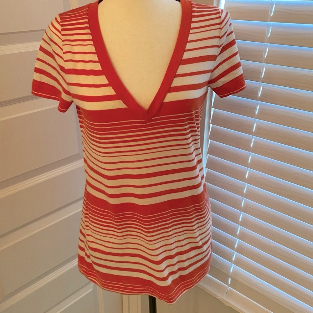 Mossimo || Orange/white striped v-neck top